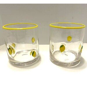 New 4" Viral Lemon Yellow Rimmed Summer Old Fashioned‎ Whiskey Juice Glasses
